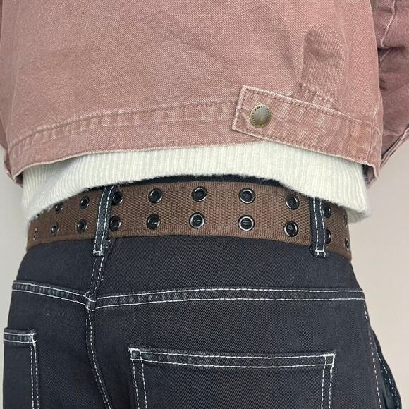 2000s round studded fur tactical brown grunge belt - Picture 3 of 7